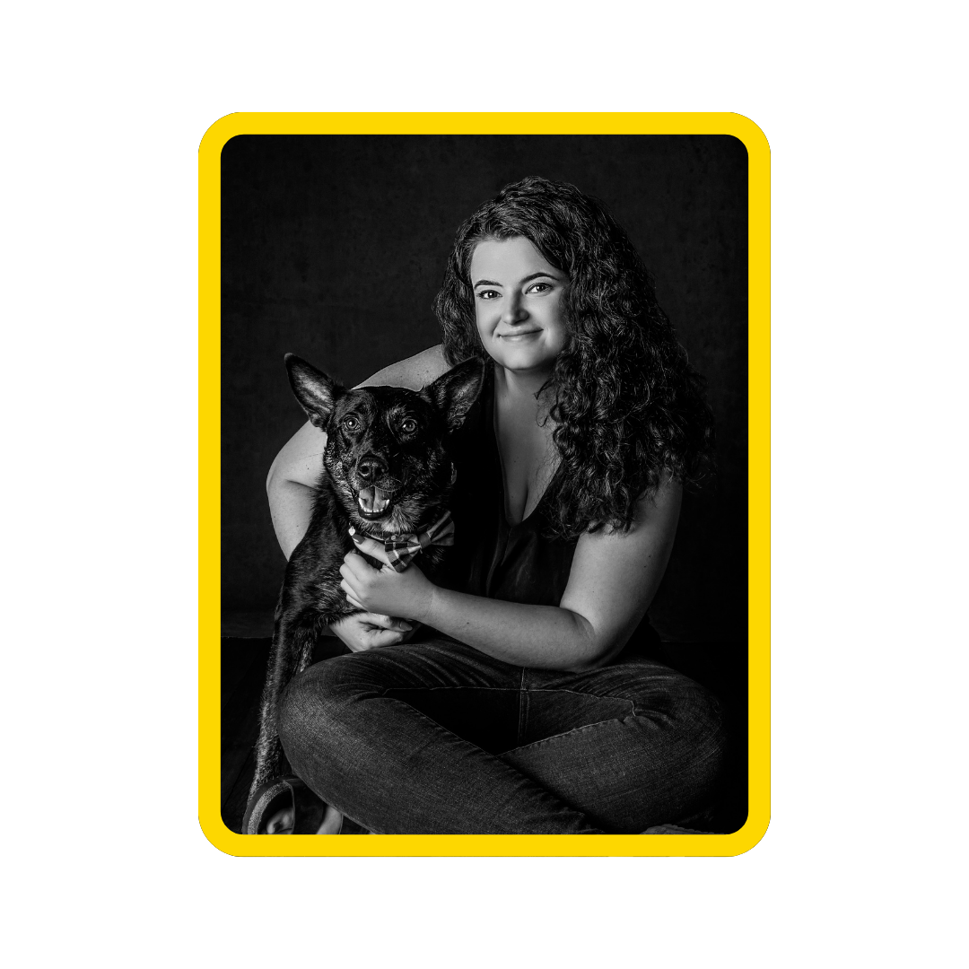 Stephanie's team photo, pictured with her dog