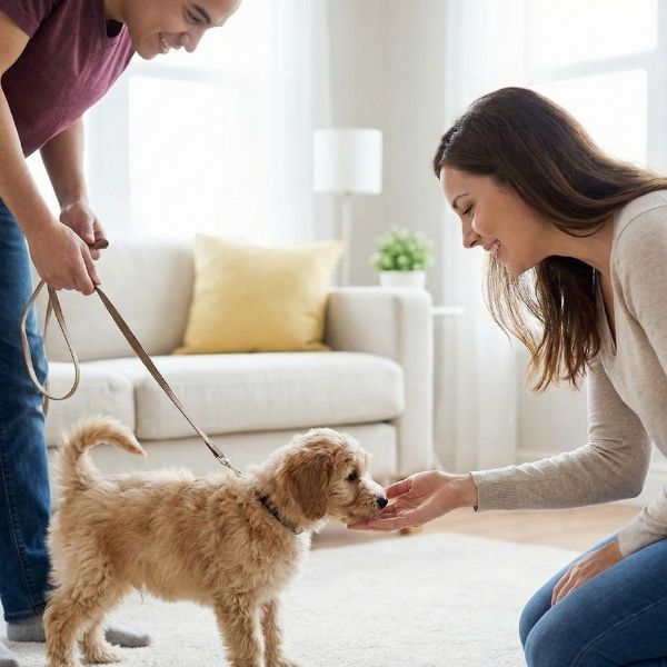petting puppy
